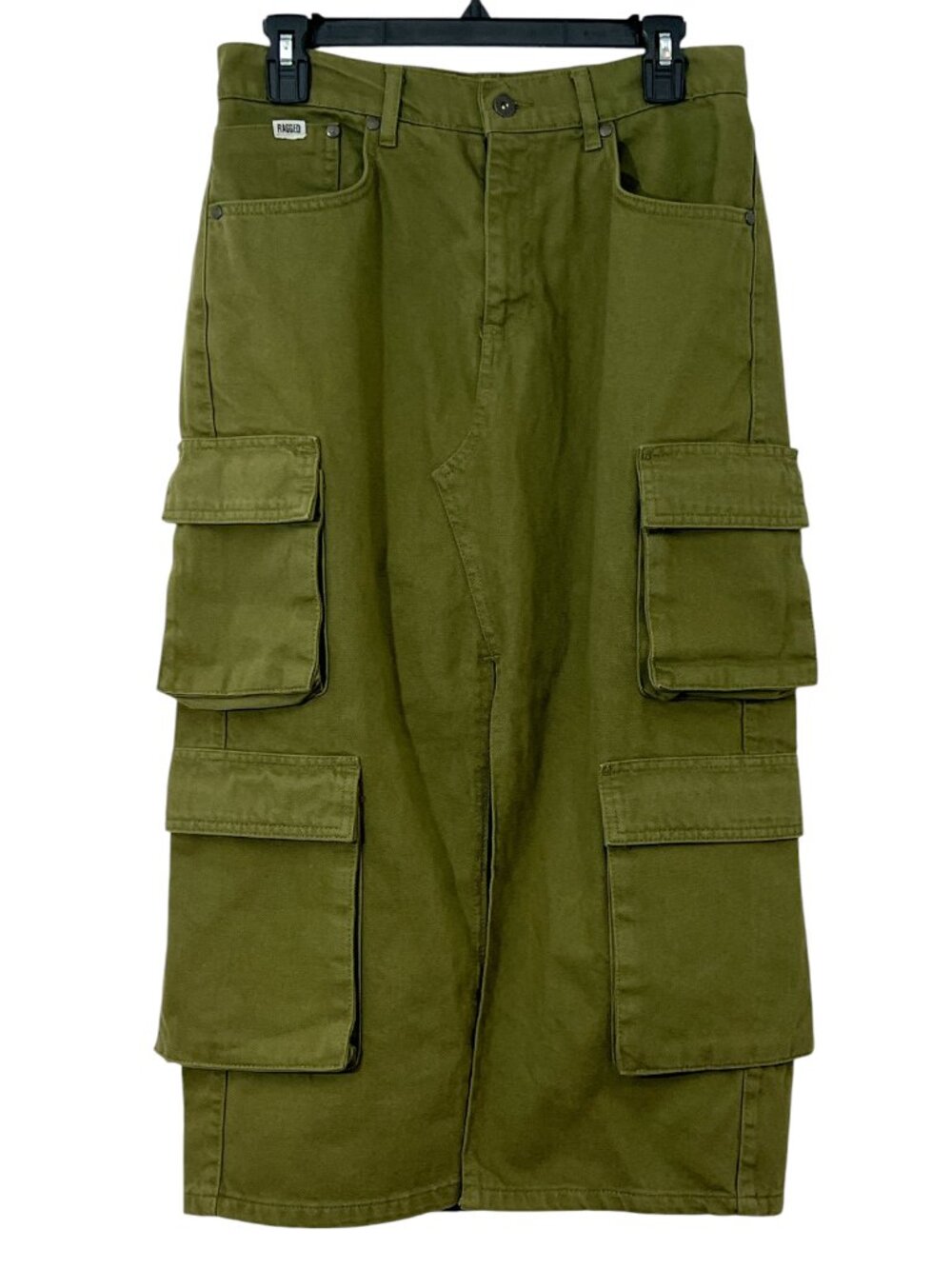 Ragged Priest Denim Cargo Midi Skirt Olive Green Size Medium Pre-Loved